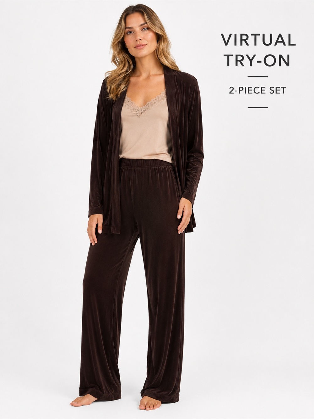 Citiknits QVC Brown 2 Piece Cardigan Pants Set Stretch Plus Size 1X NWT Womens